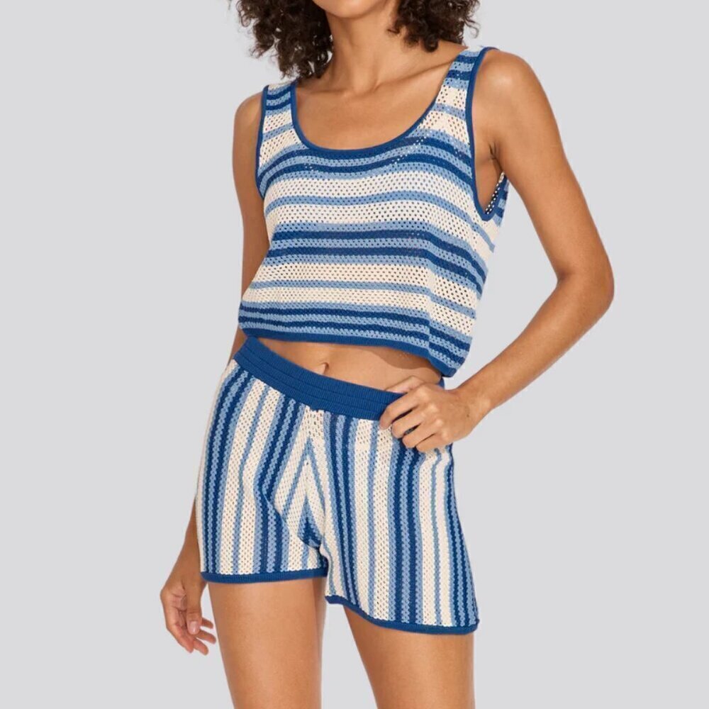 New Solid & Striped The Charlie Marina Blue Stripe Top/Short Set NWT XL